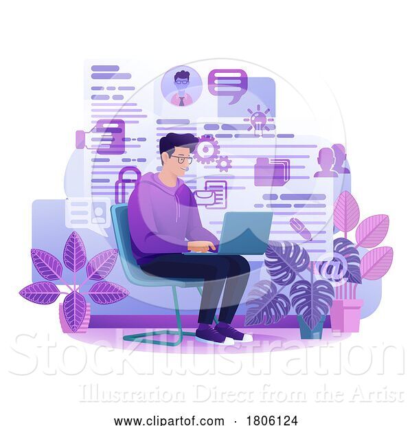 Vector Illustration of Cartoon Guy Laptop Recruitment Internet Job Search Cartoon