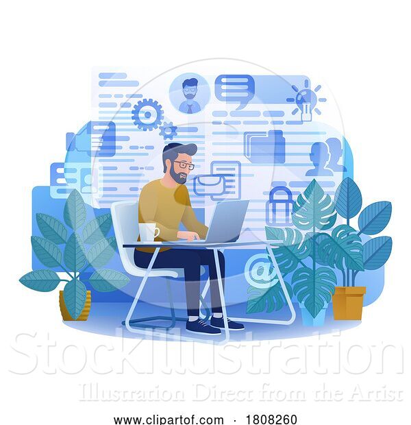Vector Illustration of Cartoon Guy Laptop Recruitment Job Search Online Cartoon