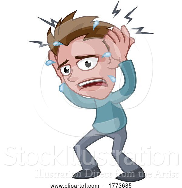 Vector Illustration of Cartoon Guy Suffering from Stress or Headache Cartoon