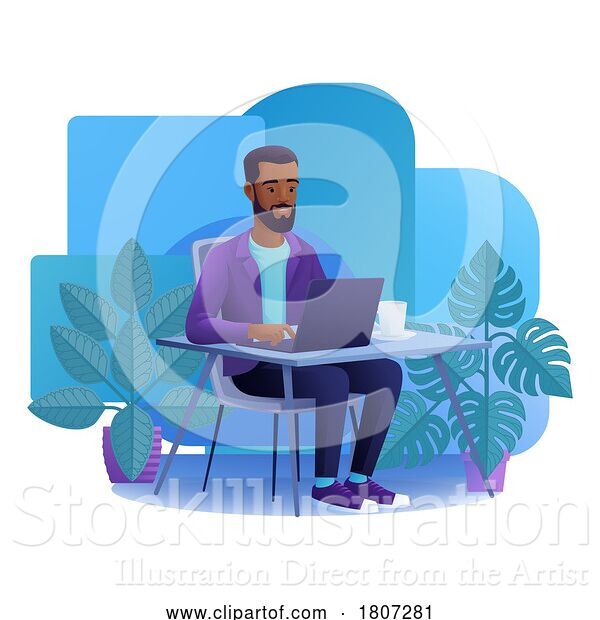 Vector Illustration of Cartoon Guy Using Laptop Computer Illustration