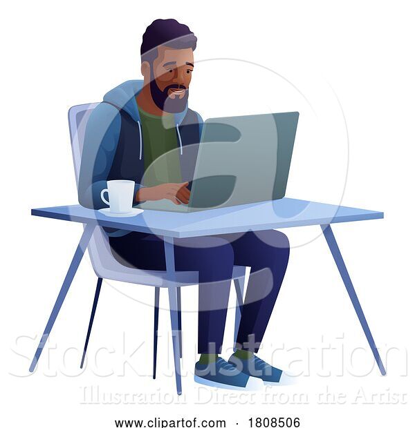 Vector Illustration of Cartoon Guy Using Laptop Computer Illustration