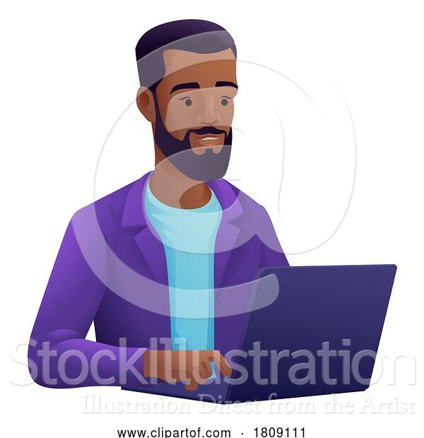 Vector Illustration of Cartoon Guy Using Laptop Computer Illustration