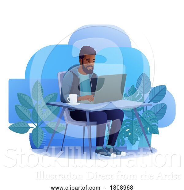 Vector Illustration of Cartoon Guy Using Laptop Computer Illustration