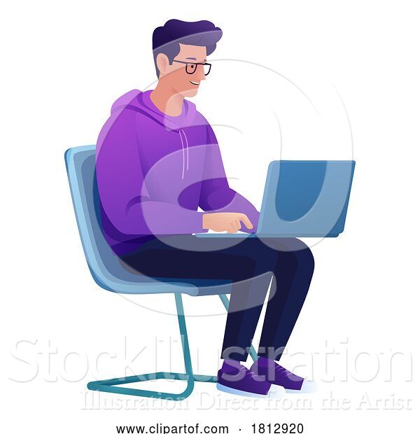 Vector Illustration of Cartoon Guy Using Laptop Computer Illustration