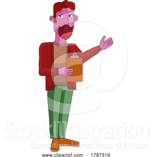 Vector Illustration of Cartoon Guy with Clipboard Checklist Pointing Illustration