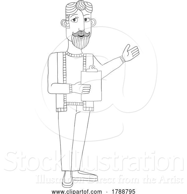 Vector Illustration of Cartoon Guy with Clipboard Checklist Pointing Illustration