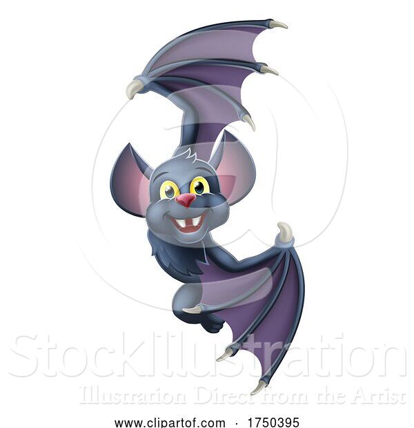 Vector Illustration of Cartoon Halloween Vampire Bat Character Sign