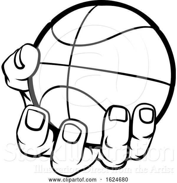 Vector Illustration of Cartoon Hand Holding Basketball Ball