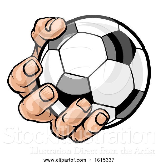 Vector Illustration of Cartoon Hand Holding Soccer Ball