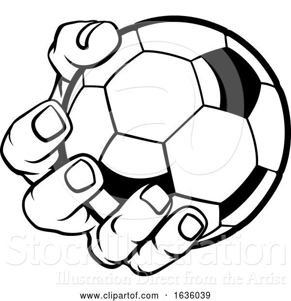 Vector Illustration of Cartoon Hand Holding Soccer Ball