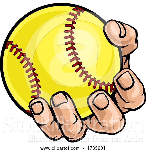 Vector Illustration of Cartoon Hand Mascot Holding Softball Ball