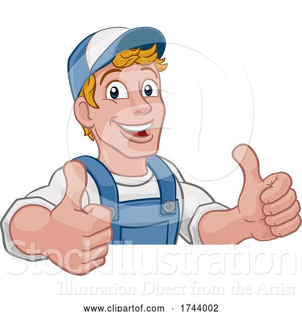 Vector Illustration of Cartoon Handyman Caretaker Construction Guy Sign