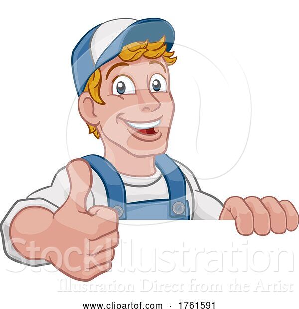 Vector Illustration of Cartoon Handyman Caretaker Construction Guy Sign