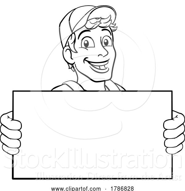 Vector Illustration of Cartoon Handyman Caretaker Construction Guy Sign