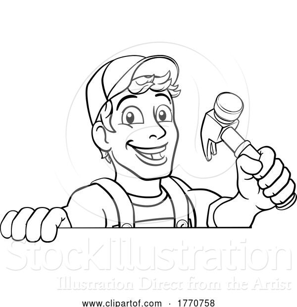 Vector Illustration of Cartoon Handyman Hammer Guy DIY Carpenter Builder