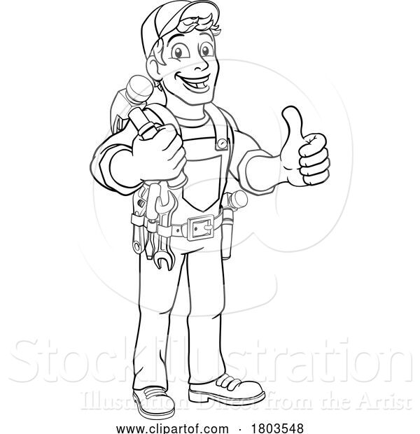 Vector Illustration of Cartoon Handyman Hammer Guy DIY Carpenter Builder