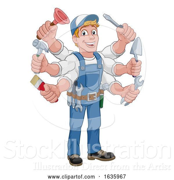 Vector Illustration of Cartoon Handyman Tools Caretaker Construction ...