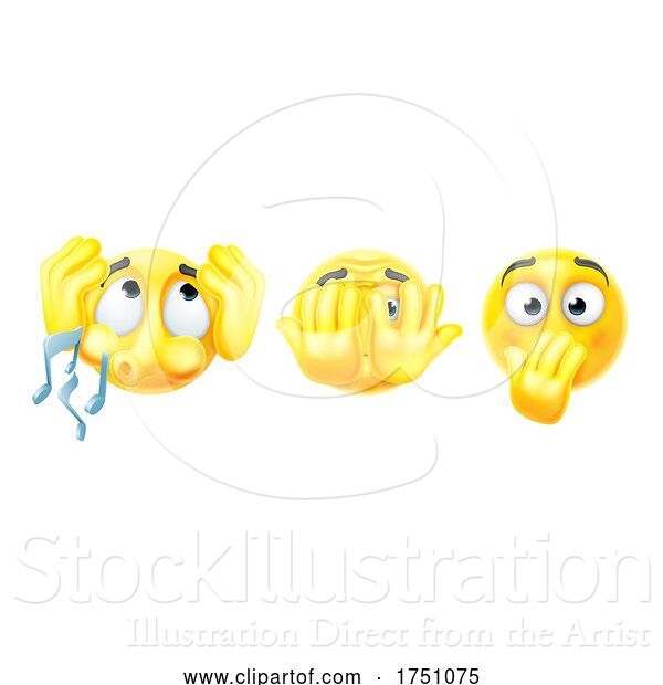 Vector Illustration of Cartoon Hear See Speak No Evil Emoticon Emojis