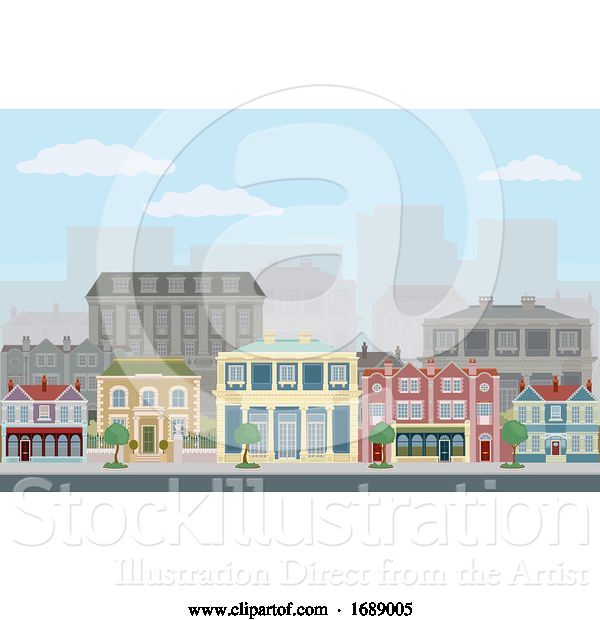 Vector Illustration of Cartoon Houses Shops Street Victorian Georgian Buildings