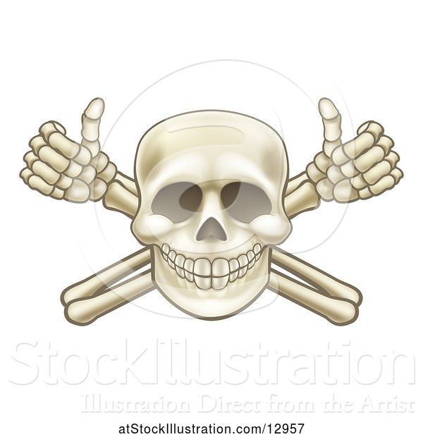 Vector Illustration of Cartoon Human Skull and Crossbone Arms with Thumbs up