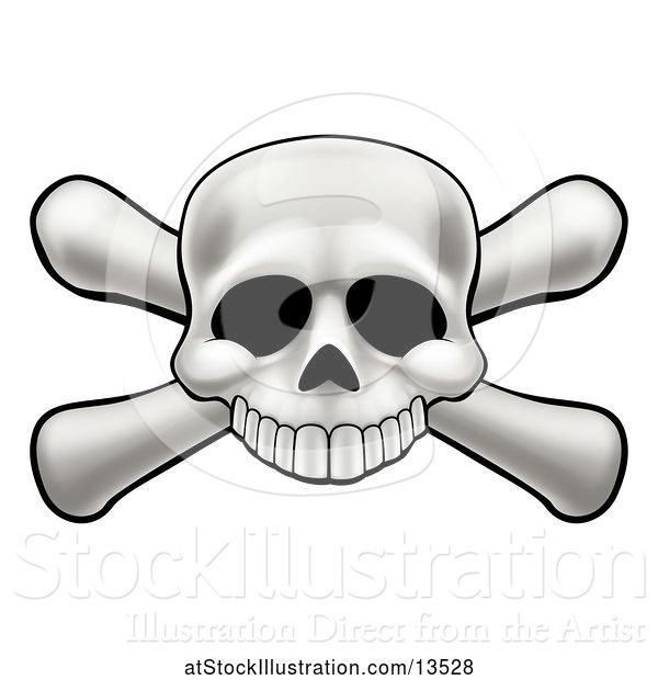 Vector Illustration of Cartoon Human Skull over Crossbones