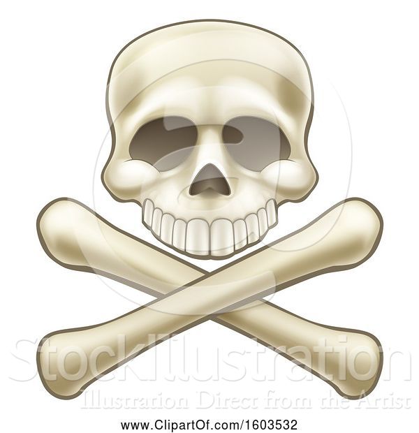 Vector Illustration of Cartoon Human Skull over Crossbones