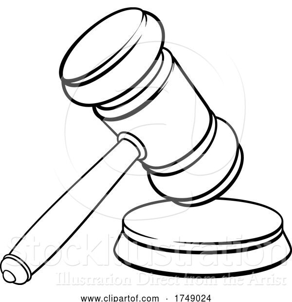 Vector Illustration of Cartoon Judge Hammer Wooden Gavel and Base Cartoon