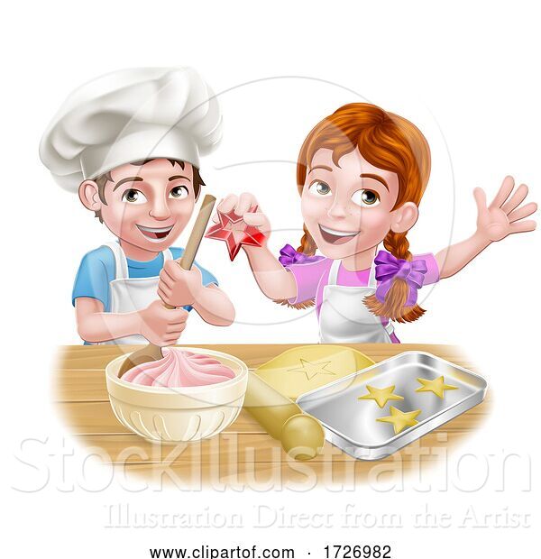 Vector Illustration of Cartoon Kid Chef Characters Baking