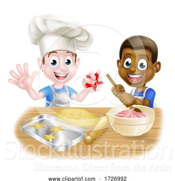 Vector Illustration of Cartoon Kid Chefs Cooking