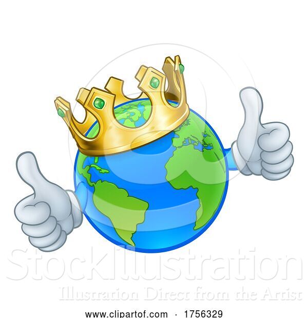 Vector Illustration of Cartoon King Earth Globe World Mascot Character