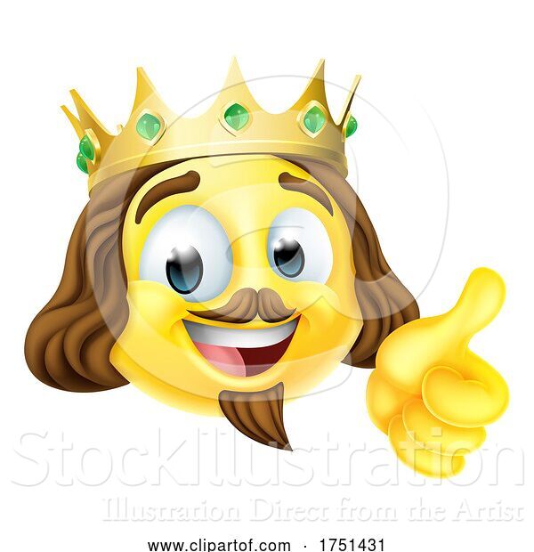 Vector Illustration of Cartoon King Emoticon Emoji Face Gold Crown Icon