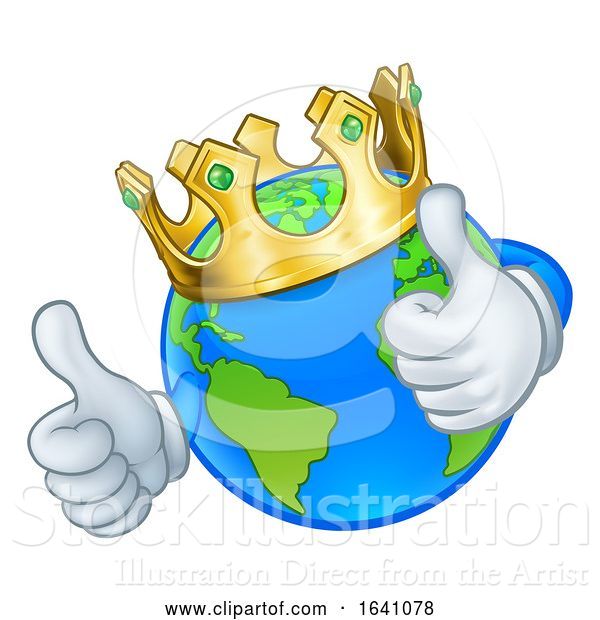 Vector Illustration of Cartoon King Gold Crown Earth Globe World Mascot