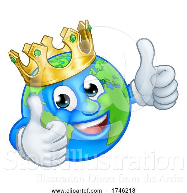 Vector Illustration of Cartoon King Gold Crown Earth Globe World Mascot