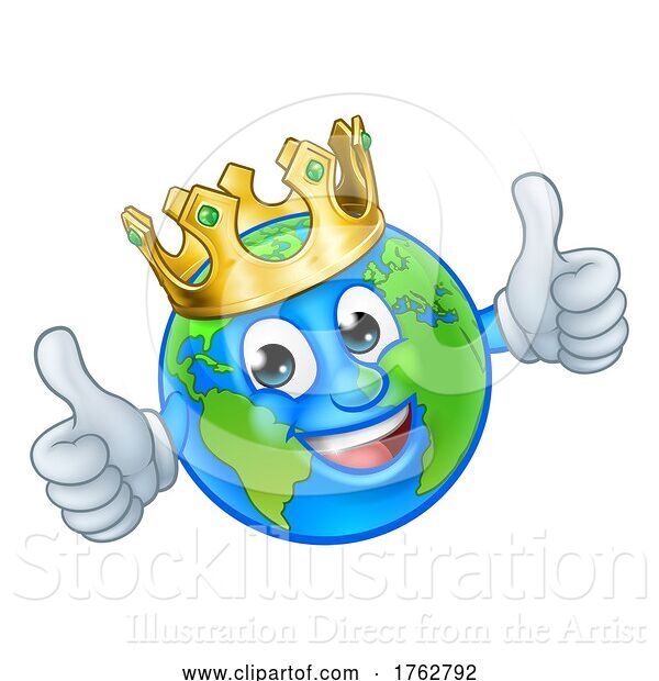 Vector Illustration of Cartoon King Gold Crown Earth Globe World Mascot