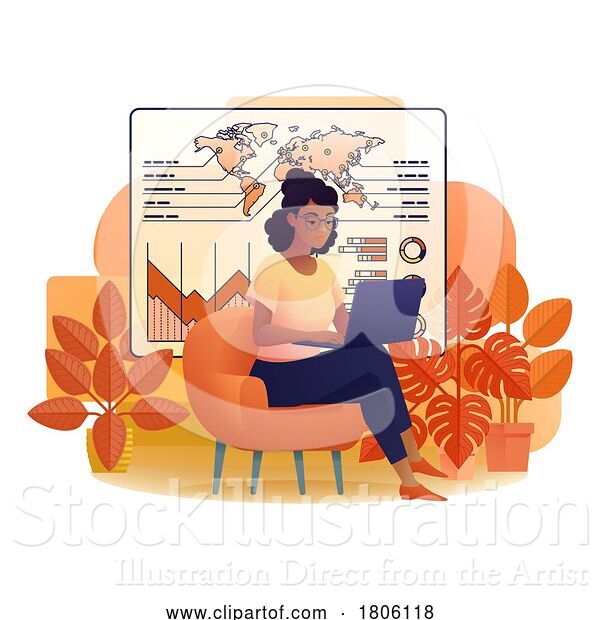 Vector Illustration of Cartoon Lady Data Analysis Laptop Business Illustration