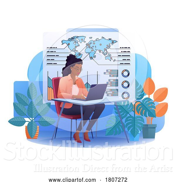 Vector Illustration of Cartoon Lady Data Analysis Laptop Business Illustration