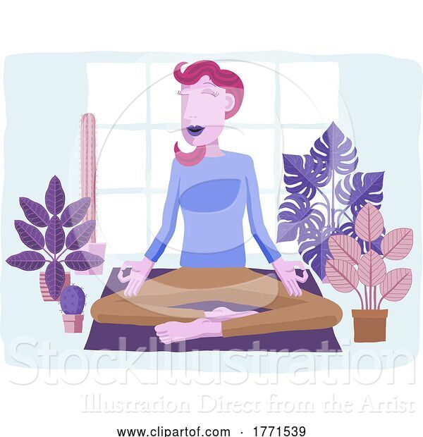 Vector Illustration of Cartoon Lady Meditating Doing Yoga Pilates Illustration