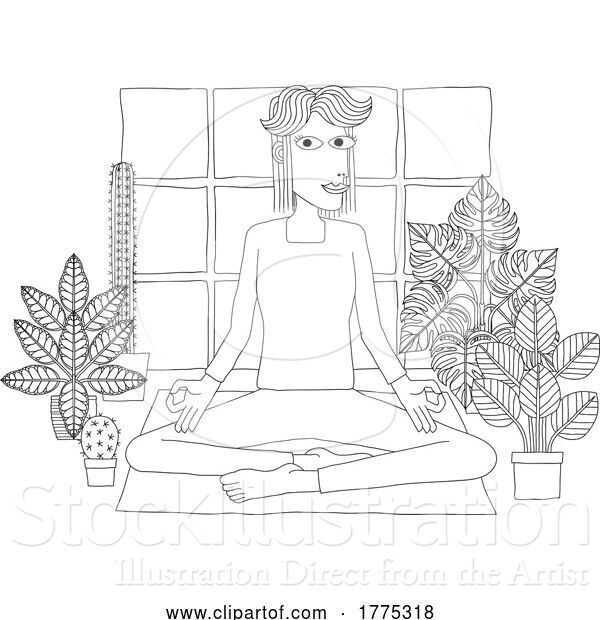 Vector Illustration of Cartoon Lady Meditating Doing Yoga Pilates Illustration
