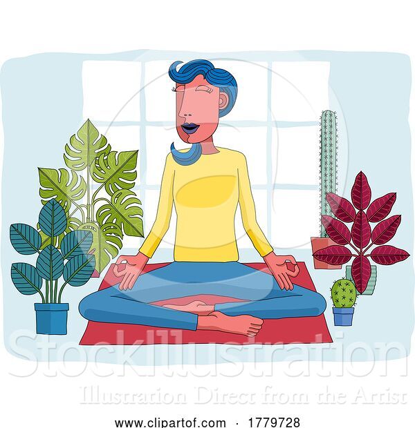 Vector Illustration of Cartoon Lady Meditating Doing Yoga Pilates Illustration