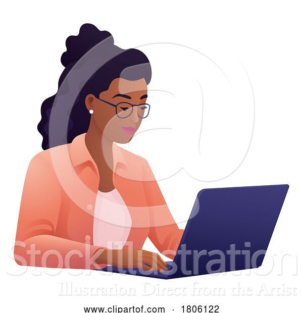 Vector Illustration of Cartoon Lady Using Laptop Computer Illustration