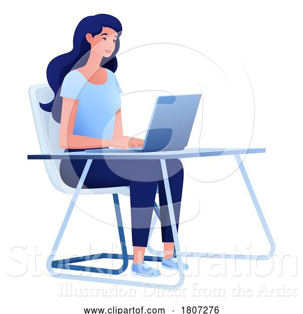 Vector Illustration of Cartoon Lady Using Laptop Computer Illustration