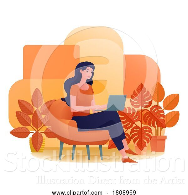 Vector Illustration of Cartoon Lady Using Laptop Computer Illustration