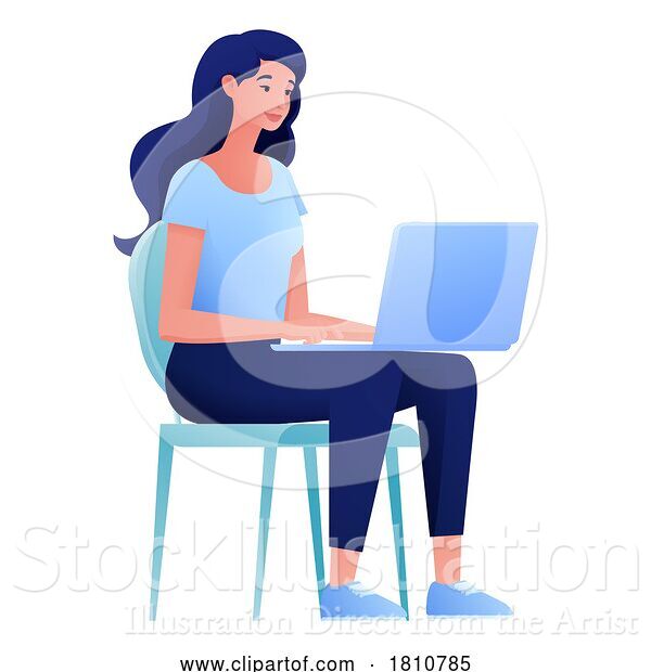 Vector Illustration of Cartoon Lady Using Laptop Computer Illustration