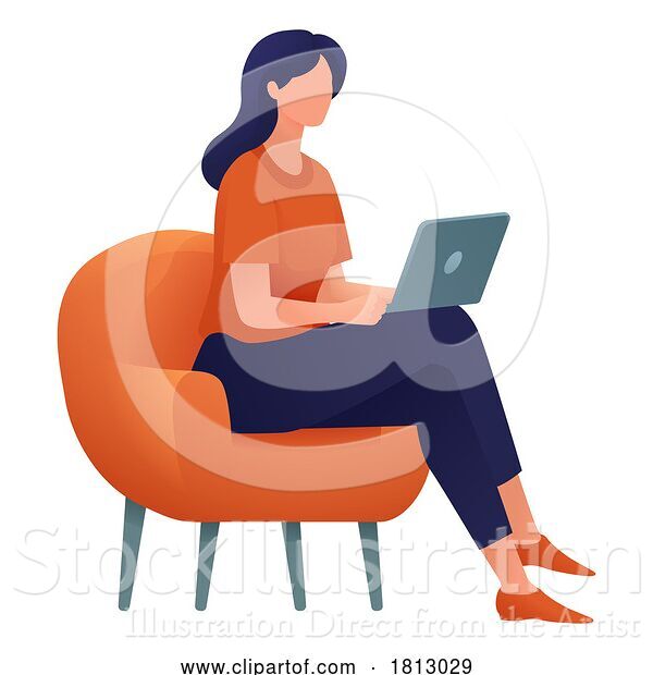 Vector Illustration of Cartoon Lady Using Laptop Computer Illustration