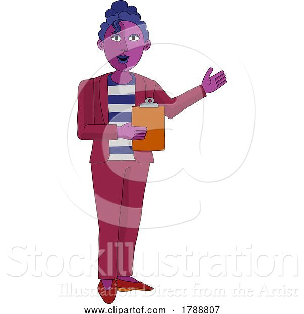 Vector Illustration of Cartoon Lady with Clipboard Pointing Illustration