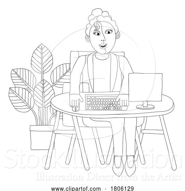 Vector Illustration of Cartoon Lady Working at a Desk