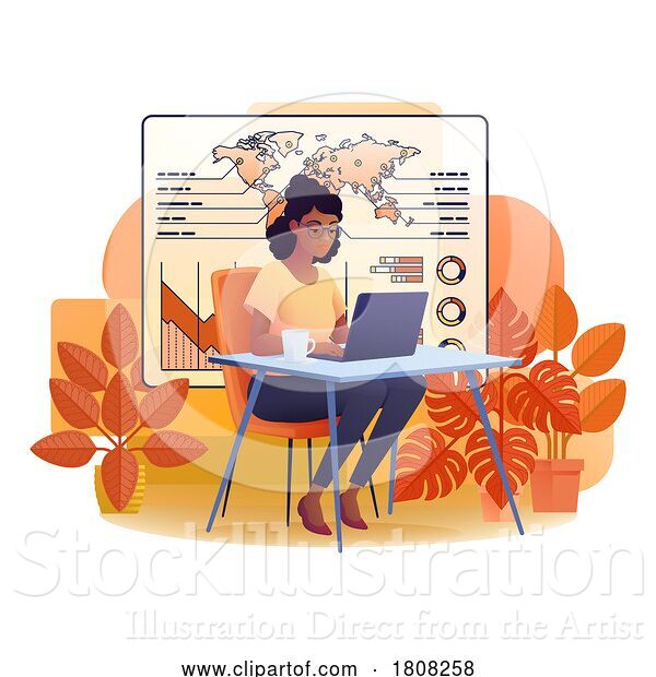 Vector Illustration of Cartoon Lady Working on Statistics Data Analysis Cartoon
