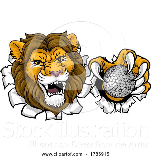 Vector Illustration of Cartoon Lion Golf Animal Sports Team Mascot