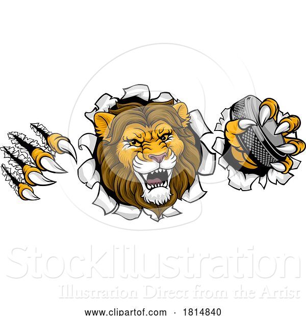 Vector Illustration of Cartoon Lion Ice Hockey Team Sports Animal Mascot