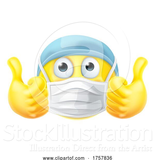 Vector Illustration of Cartoon Mask Emoticon Emoji Thumbs up PPE Doctor Nurse